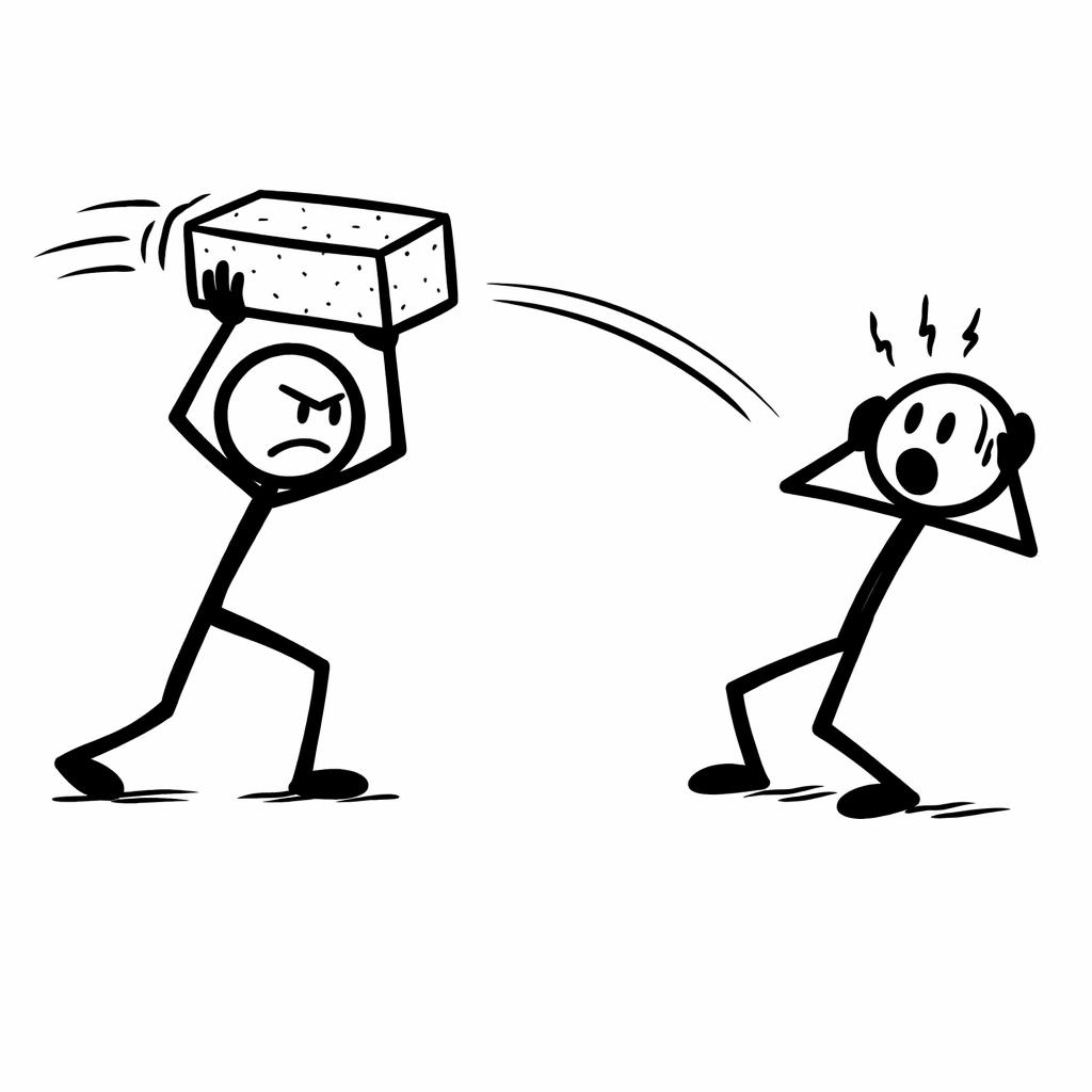 Stick figure about to throw a big brick at somone Blank Meme Template