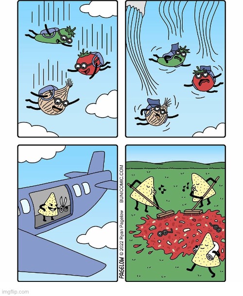 Instant salsa! | image tagged in comics,buni comics,skydivers,vegetables,cut lines,instant salsa | made w/ Imgflip meme maker