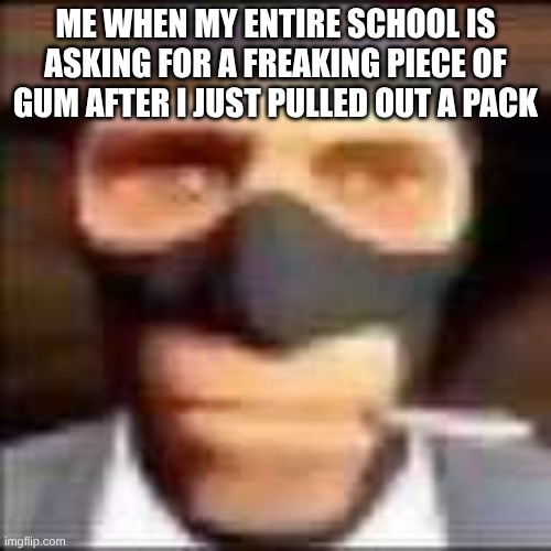 spi | Me when my entire school is asking for a freaking piece of gum after I just pulled out a pack | image tagged in spi,funny | made w/ Imgflip meme maker