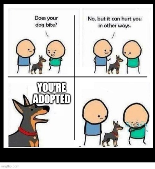 MY DOG CAN HURT YOU IN OTHER WAYS BLANK | You're adopted | image tagged in my dog can hurt you in other ways blank | made w/ Imgflip meme maker