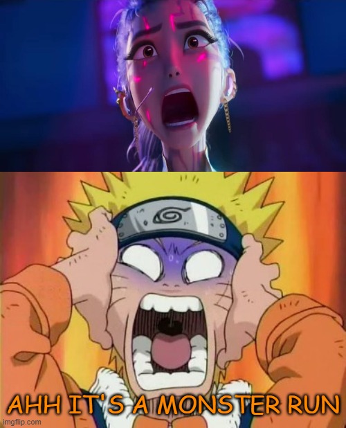 naruto scared of rumi's rage | ahh it's a monster run | image tagged in naruto scared,rage,naruto shippuden,scary clown,anime,monster | made w/ Imgflip meme maker