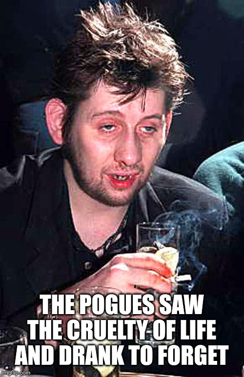 DRUNKY MCGOWAN | The Pogues saw the cruelty of life and drank to forget | image tagged in drunky mcgowan | made w/ Imgflip meme maker