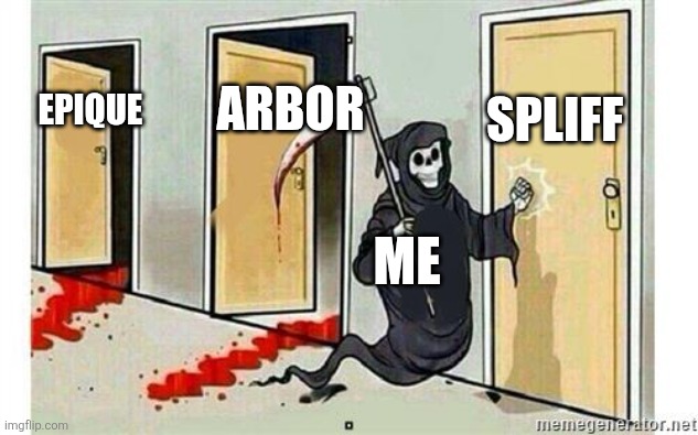 What should I turn him into >:) | Spliff; Arbor; Epique; Me | image tagged in grim reaper knocking door,heheheh,i am mischievous,animals,weak animal | made w/ Imgflip meme maker