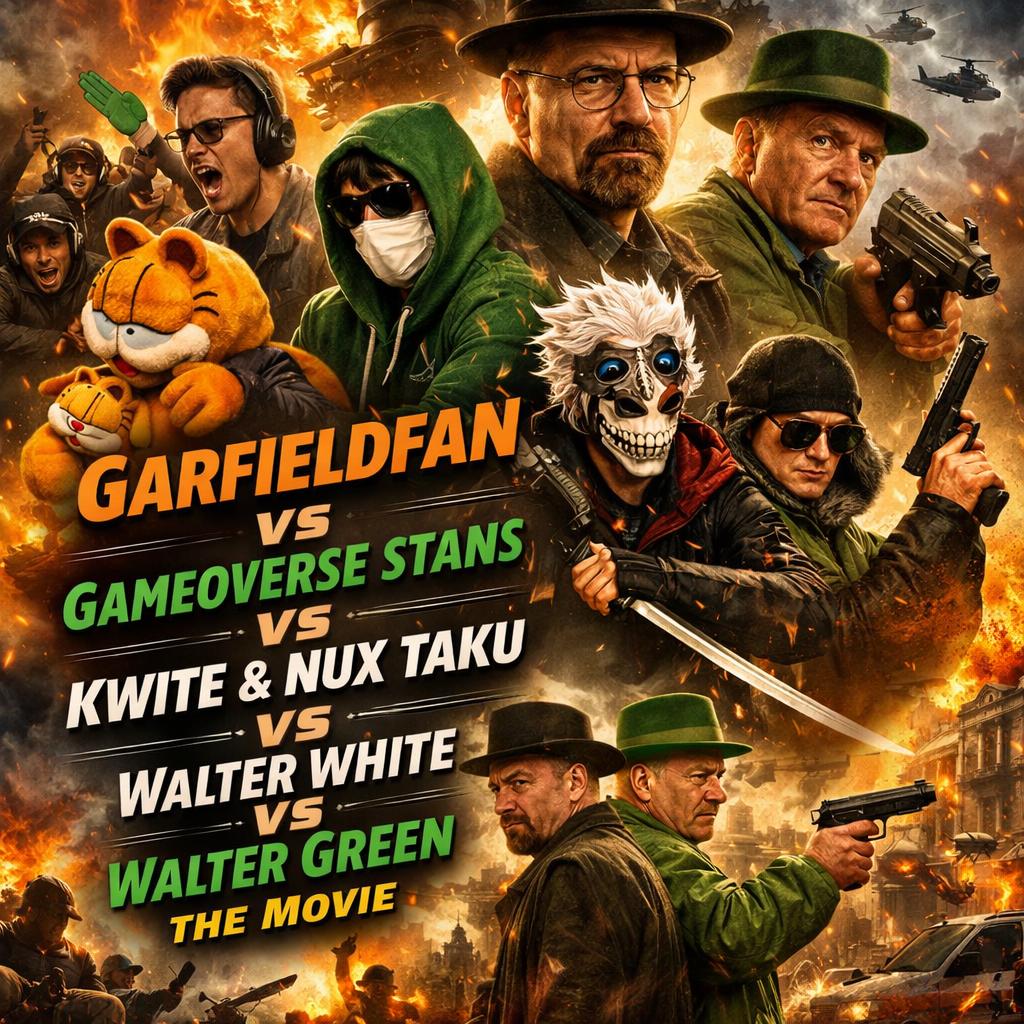 Garfieldfan vs Gameoverse stans vs Kwite and Nux Taku vs Walter Blank Meme Template