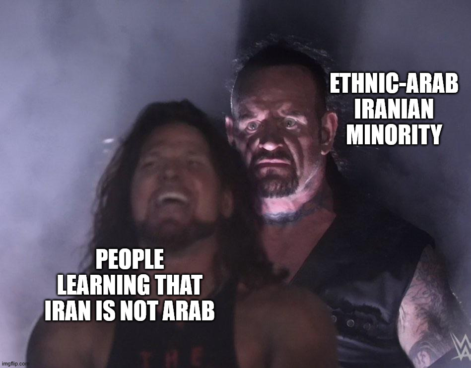 undertaker | Ethnic-Arab Iranian minority; People learning that Iran is not Arab | image tagged in undertaker | made w/ Imgflip meme maker