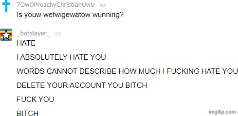 Botslayer Hates Me | image tagged in memechat,hate | made w/ Imgflip meme maker