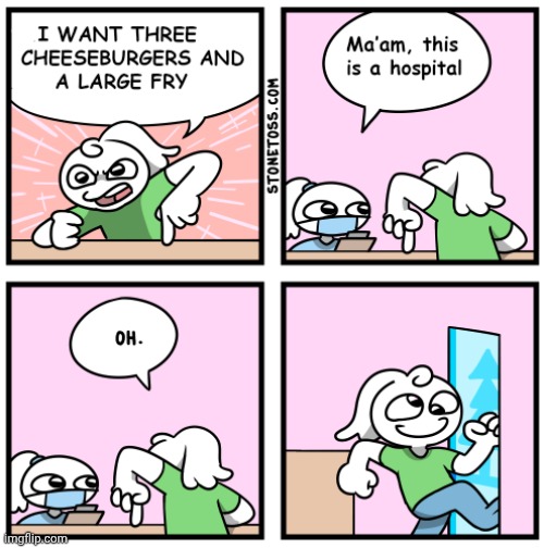 Hospital | image tagged in cheeseburger,fries,hospital,stonetoss,comics/cartoons,cheeseburgers | made w/ Imgflip meme maker