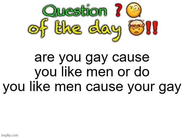 gey | are you gay cause you like men or do you like men cause your gay | image tagged in question of the day | made w/ Imgflip meme maker