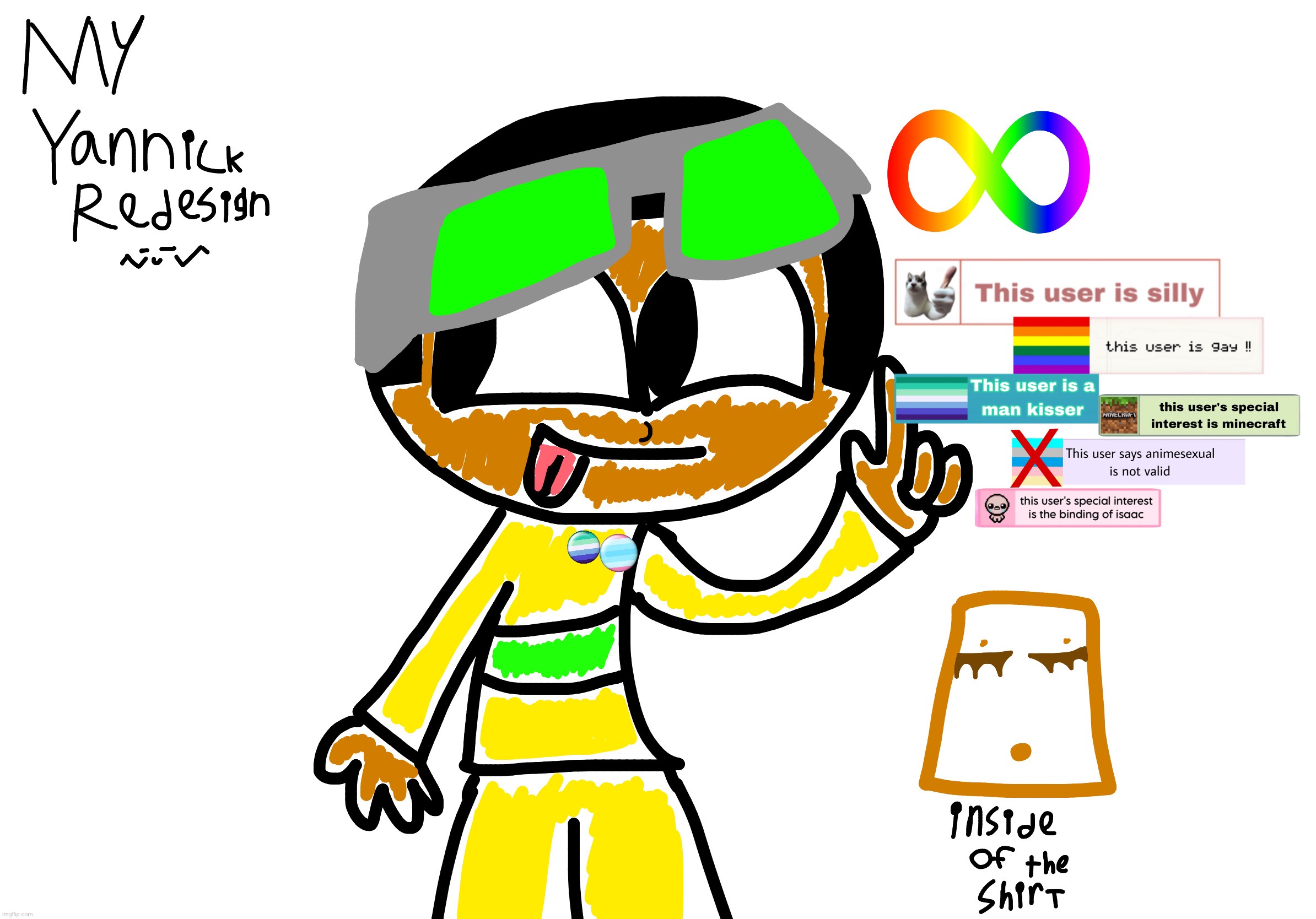 Since I love special around the world by Buing on YouTube, I decided to make him trans masc and gay | image tagged in art,transgender,gay,fandom,repost | made w/ Imgflip meme maker
