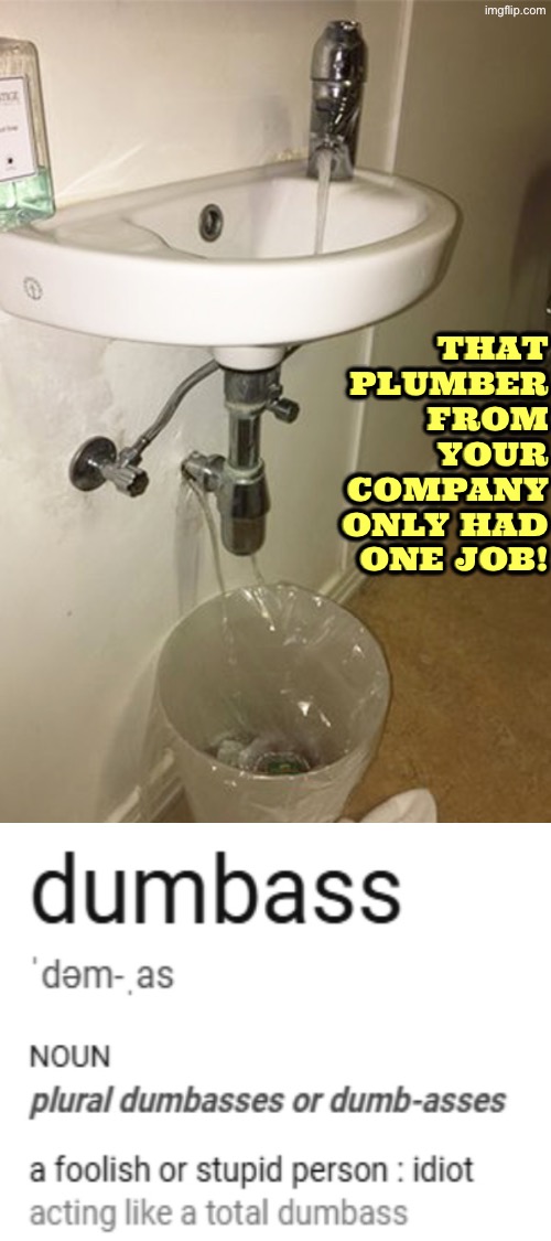Plumbing Job Failed Successfully | That plumber from your company only had one job! | image tagged in you had one job,task failed successfully,plumbing,plumber,duhhh dumbass,dude you're an idiot | made w/ Imgflip meme maker