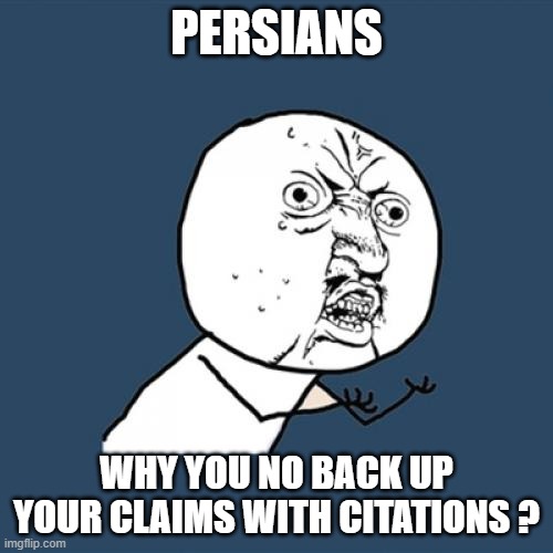 persians and citations | persians; why you no back up your claims with citations ? | image tagged in memes,y u no,iran,iranian,persian,citations | made w/ Imgflip meme maker