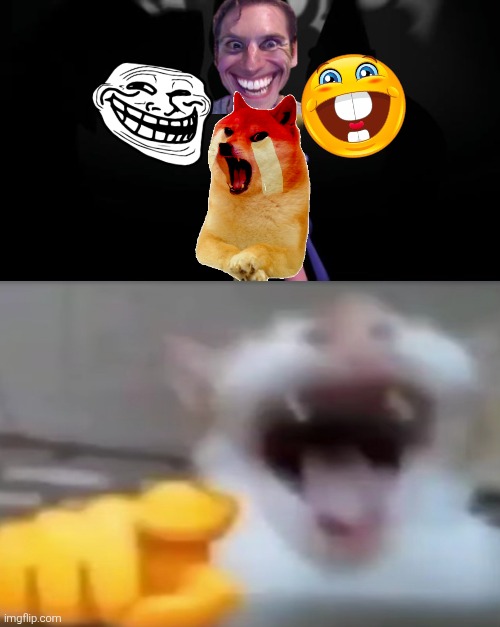 NOOOO DOGE!!! | image tagged in troll face,sus,emoji,doge,laughing,cat | made w/ Imgflip meme maker