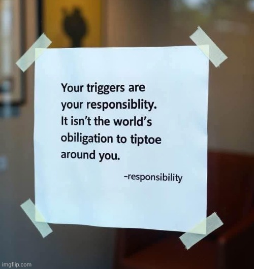 Offended and angry people, here's your sign | image tagged in triggered,offended,angry,people,here's your sign,responsibility | made w/ Imgflip meme maker