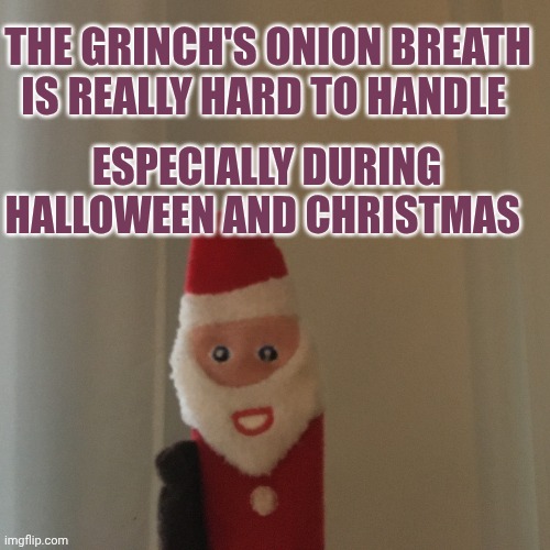 Santa Puppet | The Grinch's onion breath is really hard to handle; Especially during Halloween and Christmas | image tagged in santa puppet | made w/ Imgflip meme maker