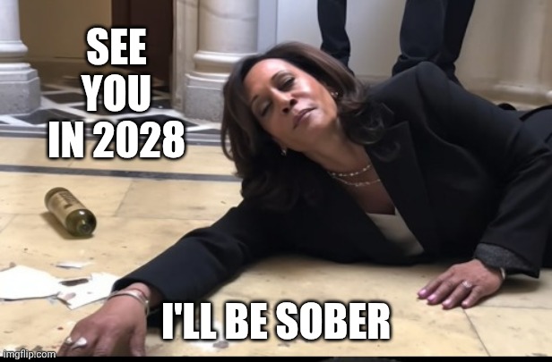 drunk kamala | See you in 2028 I'll be sober | image tagged in drunk kamala | made w/ Imgflip meme maker