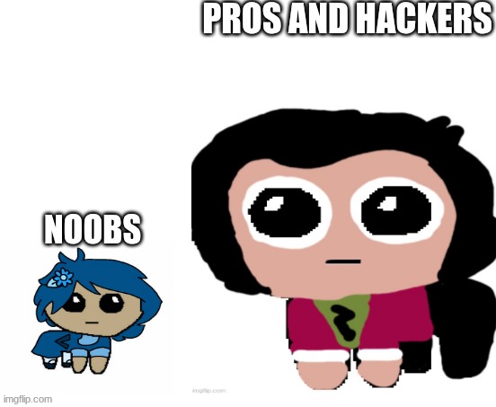 Who wants to try out my uploaded template....if you do, go head | pros and hackers; noobs | image tagged in big yippee vs little yippee,noob,pro,hacker,minecraft,roblox | made w/ Imgflip meme maker