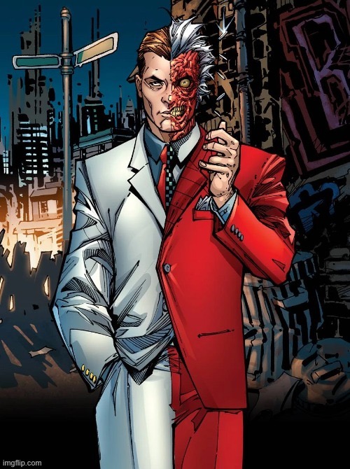 DC image of Harvey Two-Face that goes hard | image tagged in dc image of harvey two-face that goes hard | made w/ Imgflip meme maker