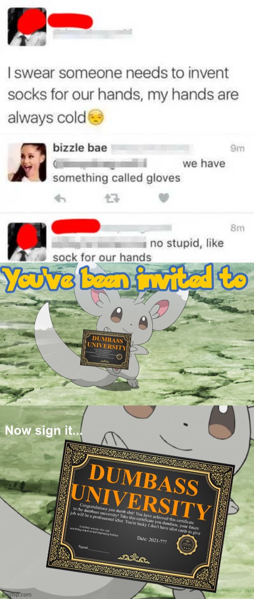 image tagged in you've been invited to dumbass university | made w/ Imgflip meme maker