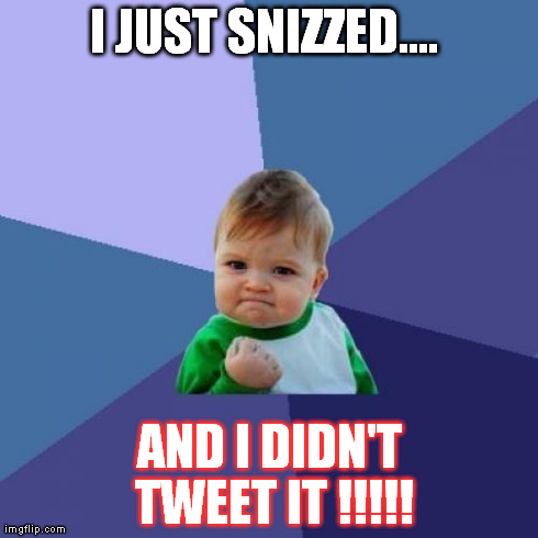 Success Kid Meme | I JUST SNIZZED....  AND I DIDN'T TWEET IT !!!!! | image tagged in memes,success kid | made w/ Imgflip meme maker