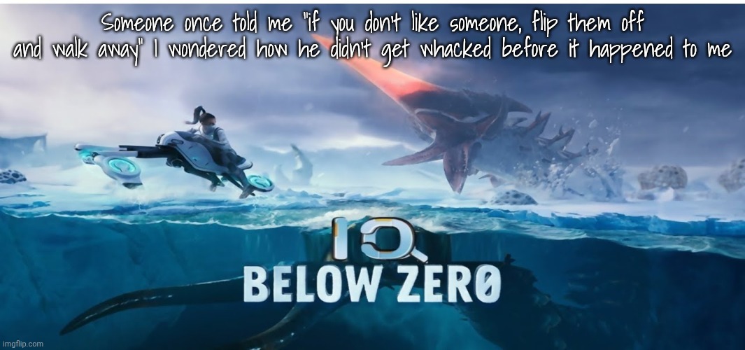 I flipped someone off and the next thing I knew I was on the floor | Someone once told me "if you don't like someone, flip them off and walk away" I wondered how he didn't get whacked before it happened to me | image tagged in iq below zero | made w/ Imgflip meme maker