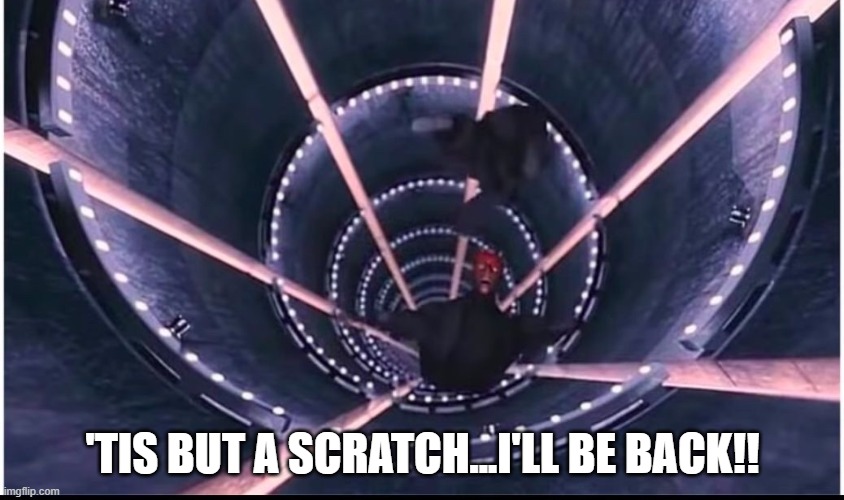 Darth Monthy Python Terminator | 'tis but a scratch...I'll be back!! | image tagged in darth maul | made w/ Imgflip meme maker