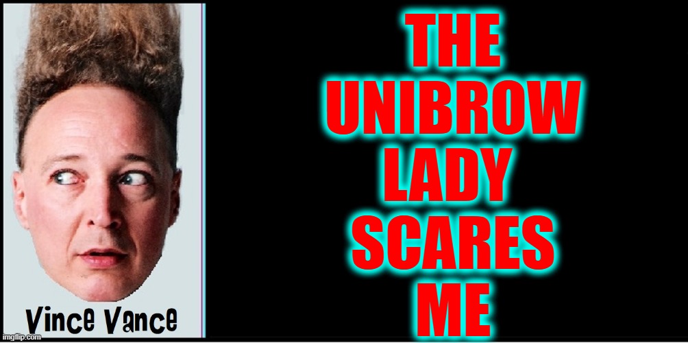 The
unibrow
lady 
scares
me | image tagged in 07 template vince vance jpg | made w/ Imgflip meme maker