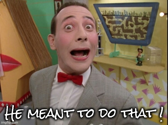 Peewee Herman secret word of the day | He meant to do that ! | image tagged in peewee herman secret word of the day | made w/ Imgflip meme maker
