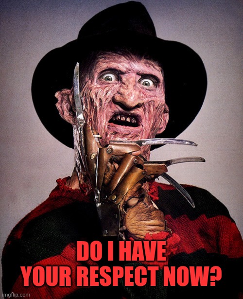 Freddy Kreuger | Do I have your respect now? | image tagged in freddy kreuger | made w/ Imgflip meme maker