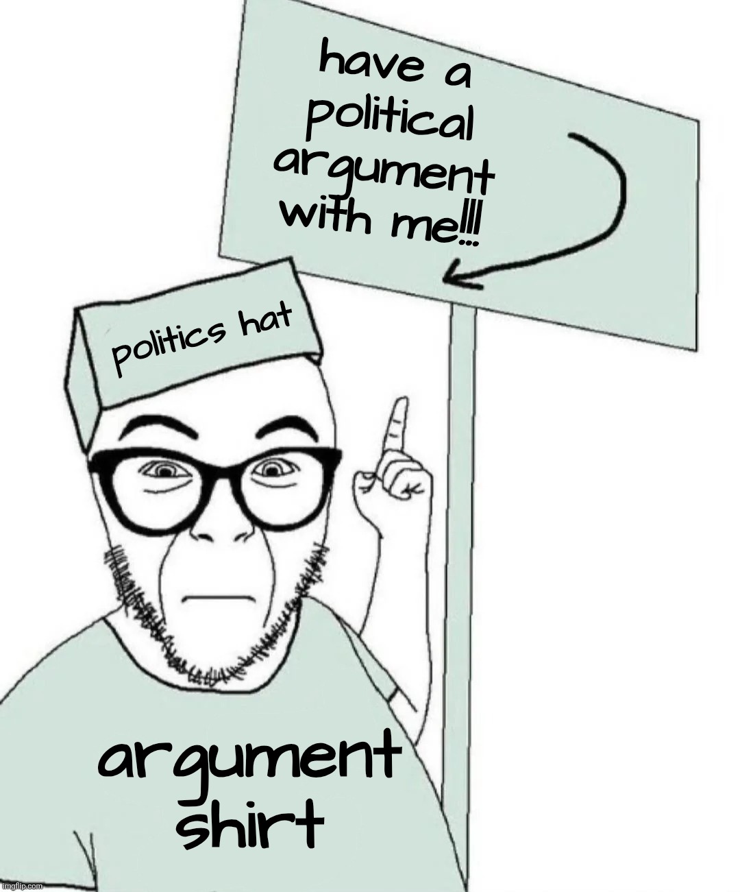 low effort soyjak I just made | have a political argument with me!!! politics hat; argument shirt | made w/ Imgflip meme maker