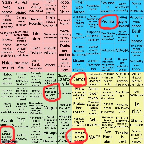 My dog’s political beliefs | image tagged in political compass bingo | made w/ Imgflip meme maker