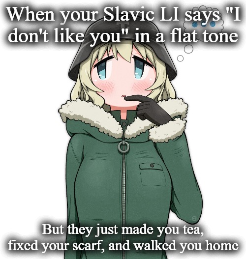 thinking yuuri | When your Slavic LI says "I don't like you" in a flat tone; But they just made you tea, fixed your scarf, and walked you home | image tagged in thinking yuuri,slavic li,slavic anime | made w/ Imgflip meme maker
