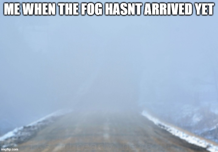 Into the fog | me when the fog hasnt arrived yet; its already here. | image tagged in into the fog,fog | made w/ Imgflip meme maker