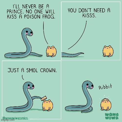 image tagged in snake,frog,poison,prince,crown,aww | made w/ Imgflip meme maker