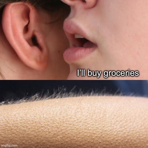 Midlife Dirty Talk | I’ll buy groceries | image tagged in whisper and goosebumps | made w/ Imgflip meme maker