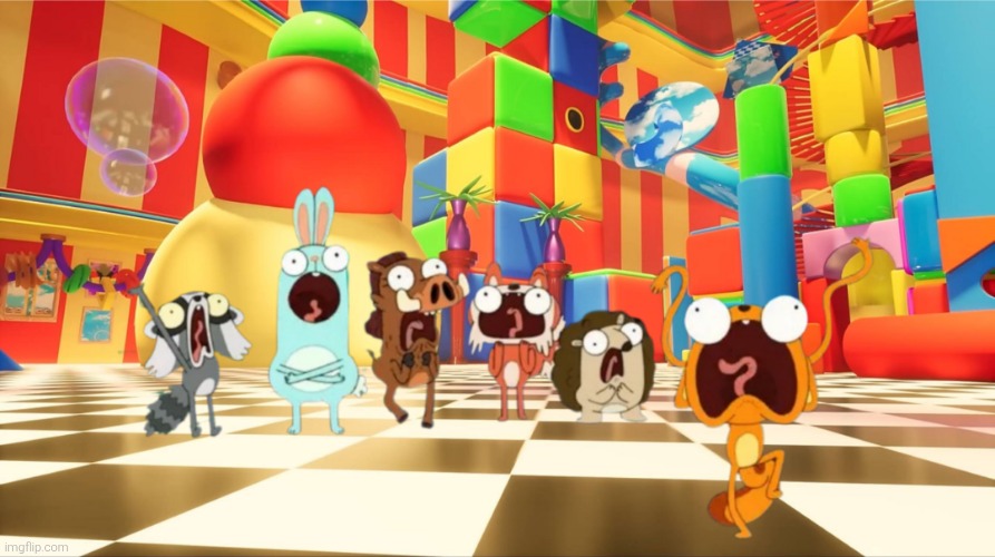 Kiff and the Gang trapped in the Digital Circus. | image tagged in kiff,the amazing digital circus,tadc,trapped,screaming,panic | made w/ Imgflip meme maker