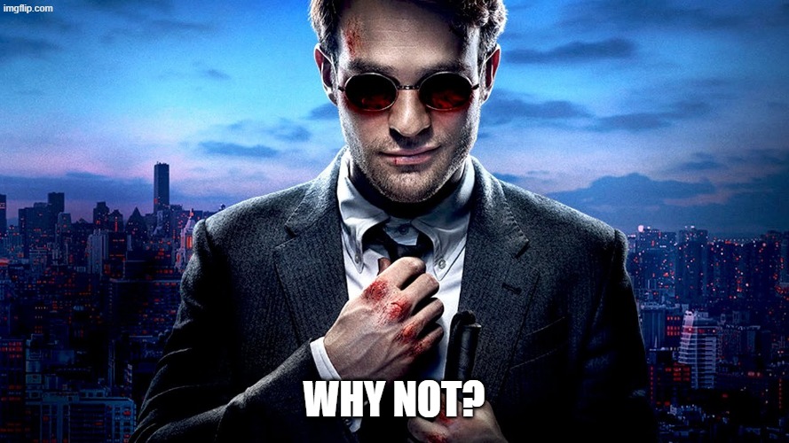 why not? | image tagged in daredevil i see what you did there | made w/ Imgflip meme maker