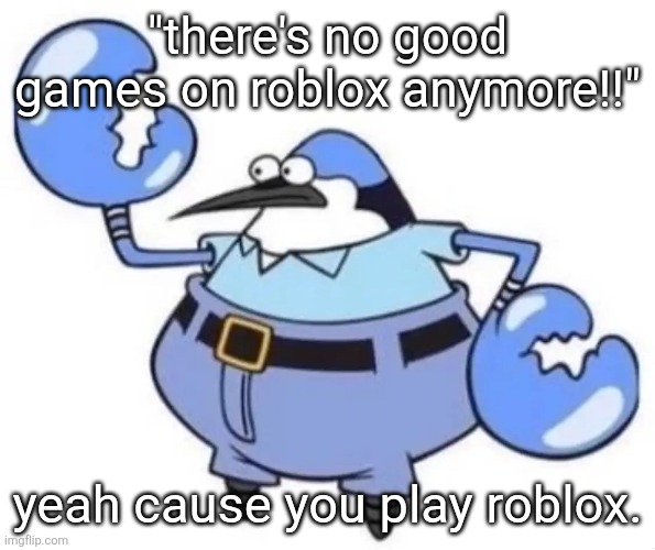 Nephew | "there's no good games on roblox anymore!!"; yeah cause you play roblox. | image tagged in nephew | made w/ Imgflip meme maker