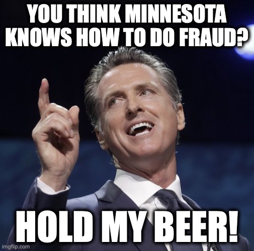 California Fraud | You think Minnesota knows how to do fraud? hold my beer! | image tagged in gavin newsom | made w/ Imgflip meme maker