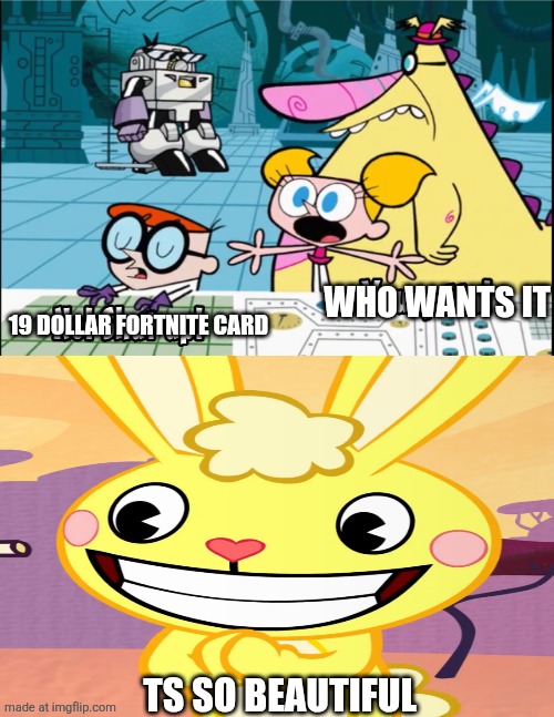 Dexter and Dee Dee's arguing annoys who | Who wants it; 19 DOLLAR FORTNITE CARD; Ts so beautiful | image tagged in dexter and dee dee's arguing annoys who | made w/ Imgflip meme maker