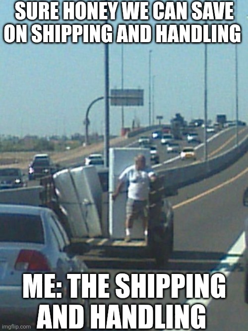 Sure Honey We Can Save On Shipping And Handling | Sure honey we can save on shipping and handling; Me: the shipping and handling | made w/ Imgflip meme maker