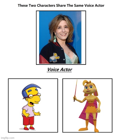 Pamela Hayden(Retired) | image tagged in same voice actor,pamela hayden,the simpsons,spyro,activision,20th century fox | made w/ Imgflip meme maker