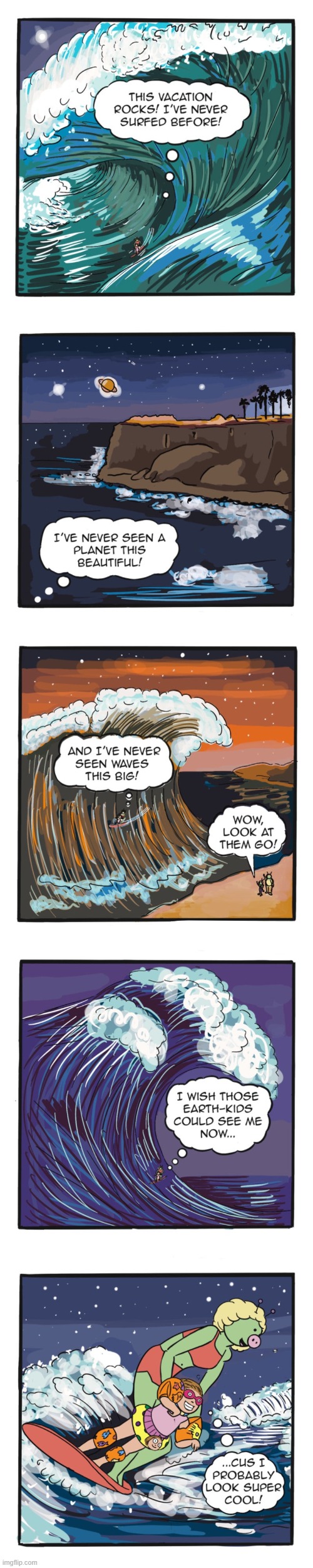 image tagged in human,sally,aliens,vacation,ocean,surfing | made w/ Imgflip meme maker
