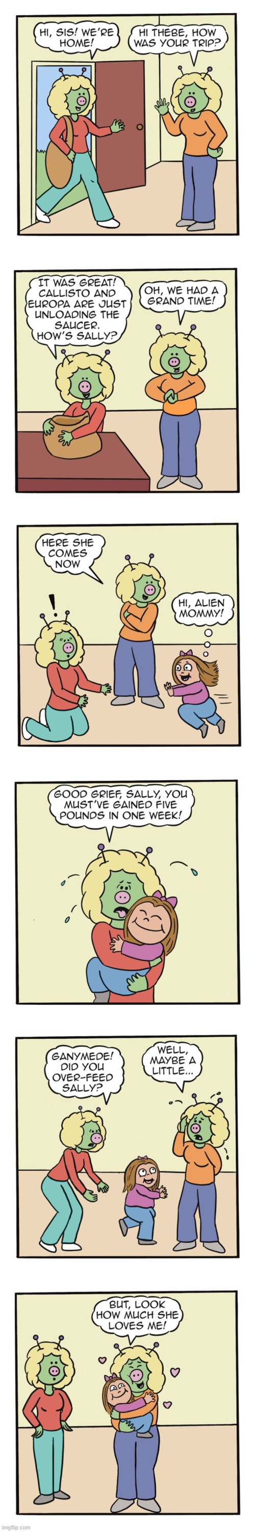 image tagged in aliens,aunt,human,sally,weight gain,oof | made w/ Imgflip meme maker