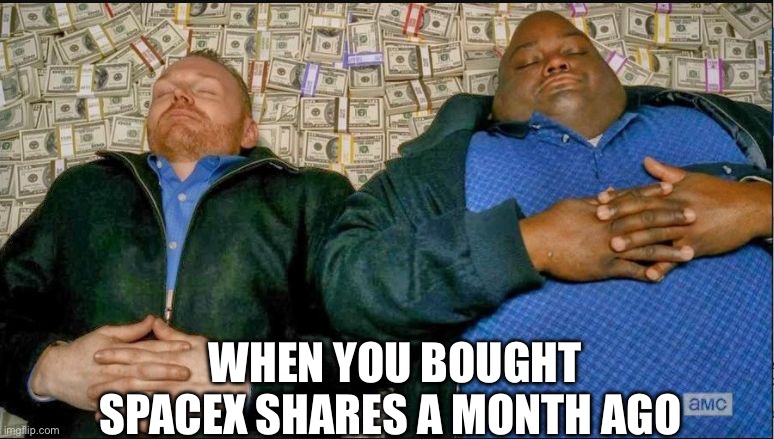 SpaceX | When You bought spacex shares a month ago | image tagged in breaking bad money nap,elon musk,tesla,politics,political meme | made w/ Imgflip meme maker