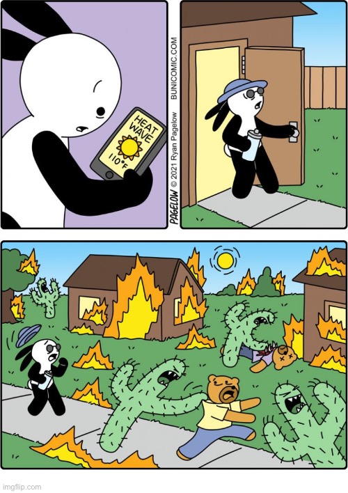 Buni Comics | image tagged in comics,buni comics,heat wave,fires,attack,cacti | made w/ Imgflip meme maker
