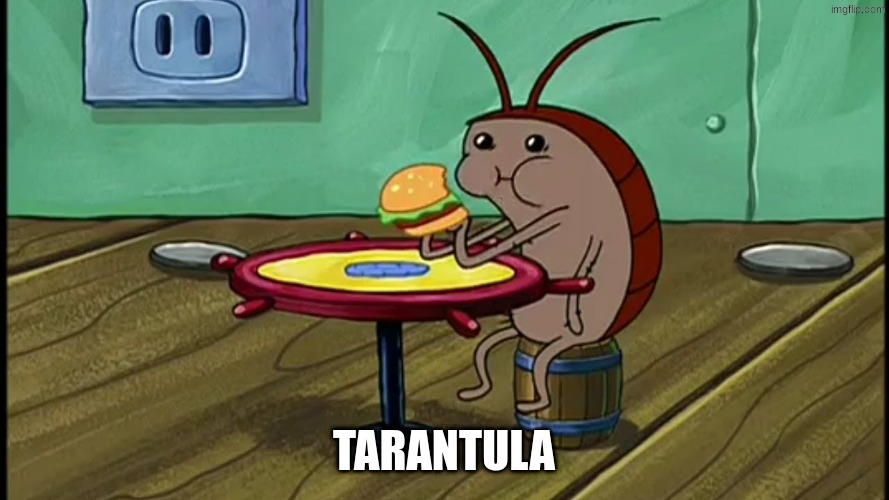 Spongebob Cockroach Eating | tarantula | image tagged in spongebob cockroach eating | made w/ Imgflip meme maker