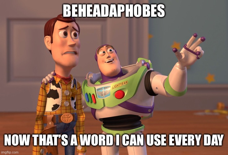 Beheadaphobes Now that’s a word I can use every day | image tagged in memes,x x everywhere | made w/ Imgflip meme maker