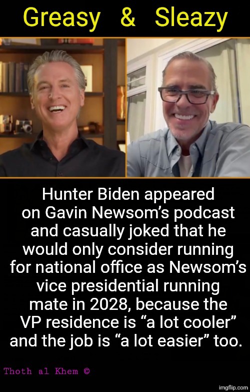 Greasy Gavin Sleazy Hunter | image tagged in and so presidential candidates,lmao,what is wrong with america,the us is pretty much finished | made w/ Imgflip meme maker