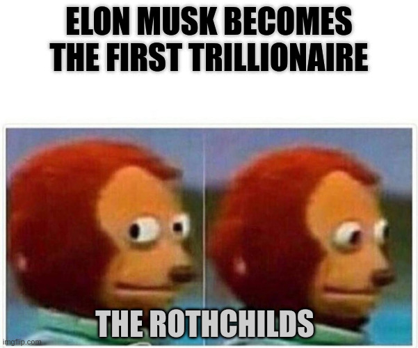 Monkey Puppet Meme | elon musk becomes the first trillionaire; the rothchilds | image tagged in memes,monkey puppet | made w/ Imgflip meme maker