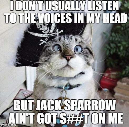 Spangles Meme | I DON'T USUALLY LISTEN TO THE VOICES IN MY HEAD BUT JACK SPARROW AIN'T GOT S##T ON ME | image tagged in memes,spangles | made w/ Imgflip meme maker